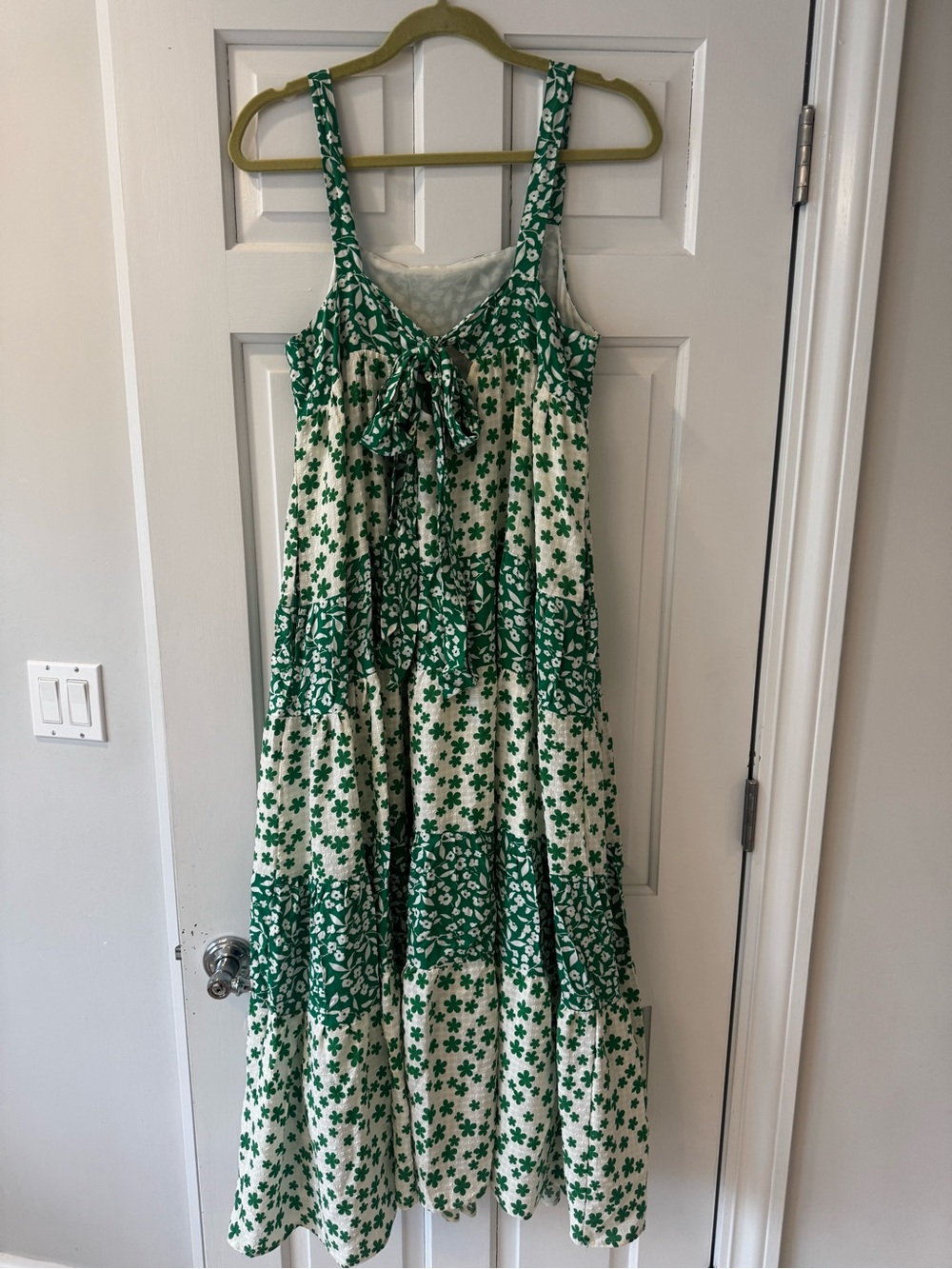 Green Floral Tie-Front Tiered Maxi Dress for Women